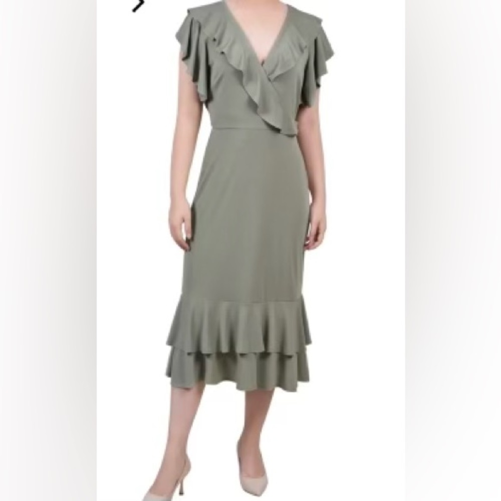 NY Collection Flutter Sleeve Ruffle Dress
